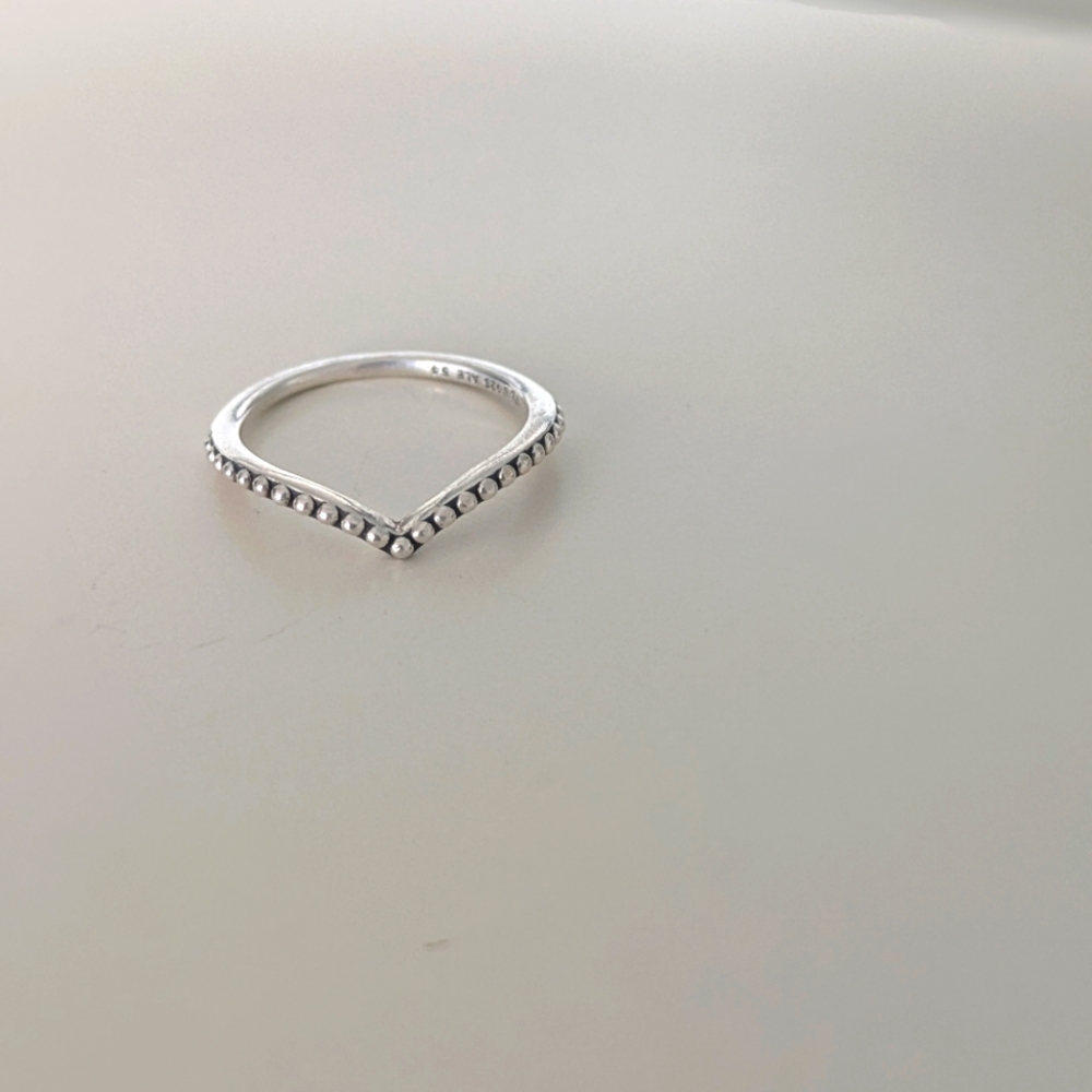 Silver Pandora Beaded Wishbone Ring